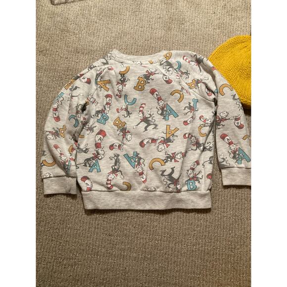 Cute Sz 4 Winter Outfit ~ Cat Hat ABC Sweatshirt & Yellow Leggings & Knit Hat - Picture 2 of 7